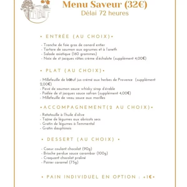 Repas traiteur complet Menu Saveur